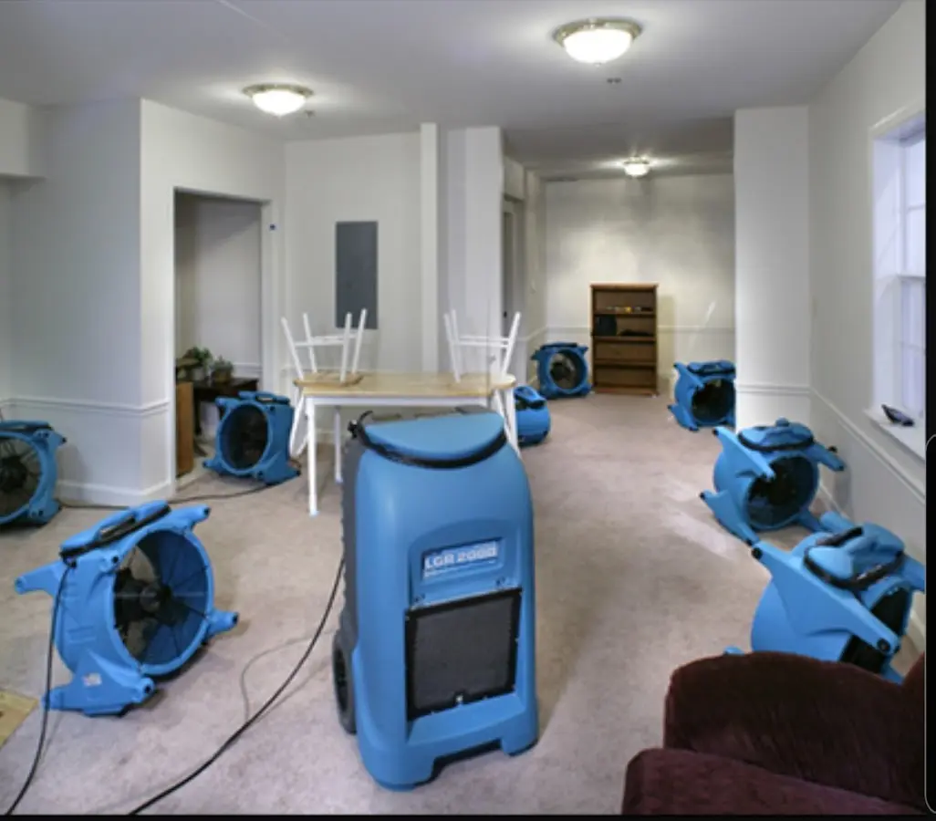 Air movers and dehumidifier setup for Water Extraction & Removal in Gardner